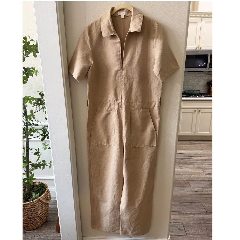 COS Utility Jumpsuit Women's US 6 8 Beige Cotton Linen Blend Minimalist